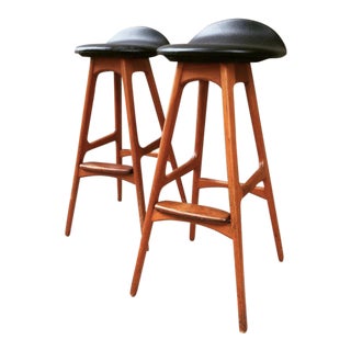 Mid-Century Erik Buck Buch for Oddense Maskinsnedkeri Bar Stools - a Pair For Sale