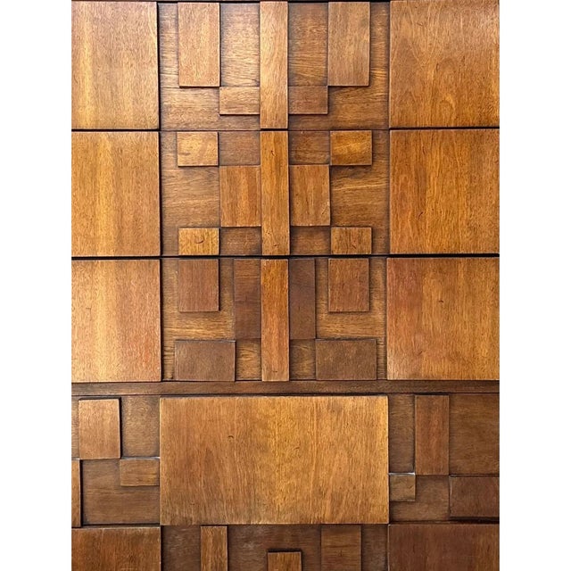 Wood Vintage Lane “Mosaics” Brutalist Tall Chest of Drawers For Sale - Image 7 of 12
