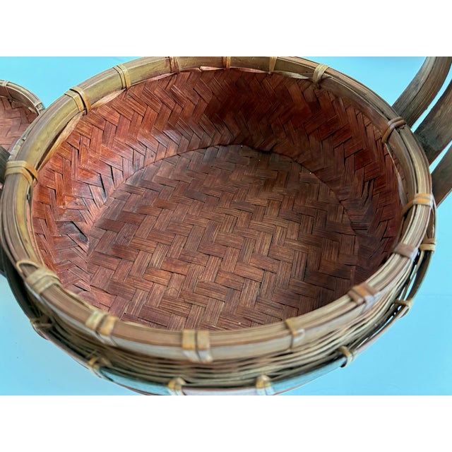 Antique Chinese Rattan Lidded Sewing Basket Asian Decor For Sale - Image 11 of 13