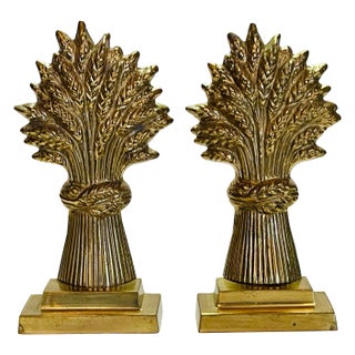 Early 20th Century Wheat Brass Bookends- Set of 2 For Sale