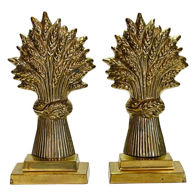 Early 20th Century Wheat Brass Bookends- Set of 2 For Sale