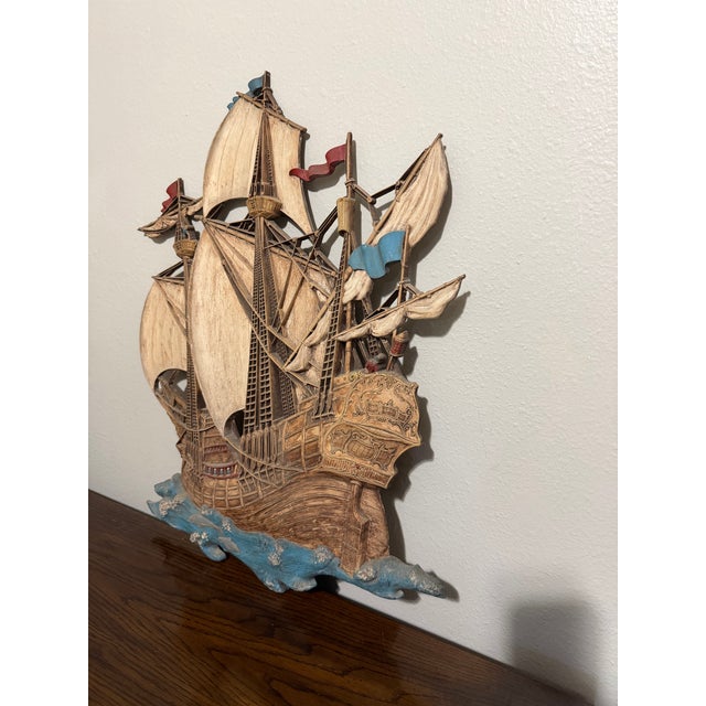 Vintage Syroco Sailing Ship Wall Sculpture – Made in Usa For Sale In Orlando - Image 6 of 10