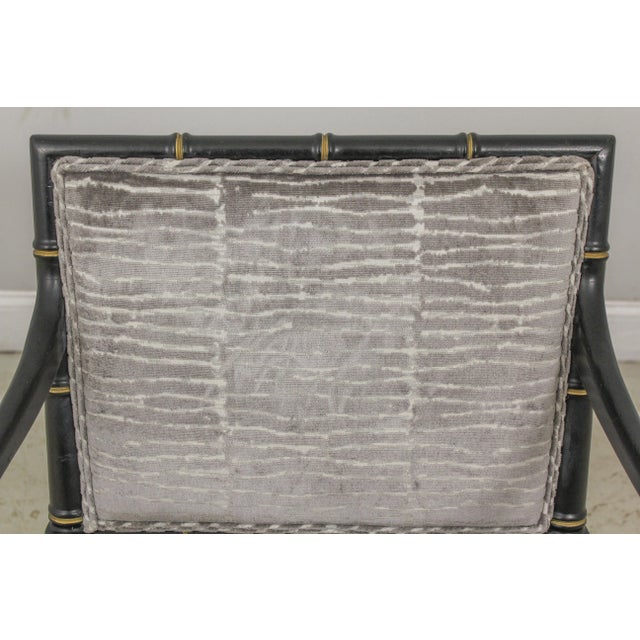 1980s Pair Bamboo Form Newly Upholstered Open Armchairs For Sale - Image 5 of 13