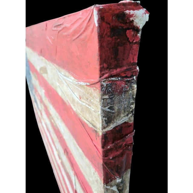 1980s Monumental Custom Made Hand Painted Draped Canvas Distressed American Flag Hope Wall Painting Art For Sale - Image 17 of 17