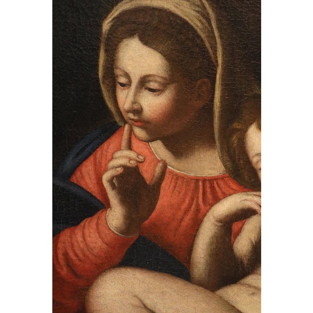 Annibale Carracci, Madonna and Child with Saint John the Baptist, The Silence, 16th Century, Oil Painting on Canvas, Framed For Sale - Image 12 of 14