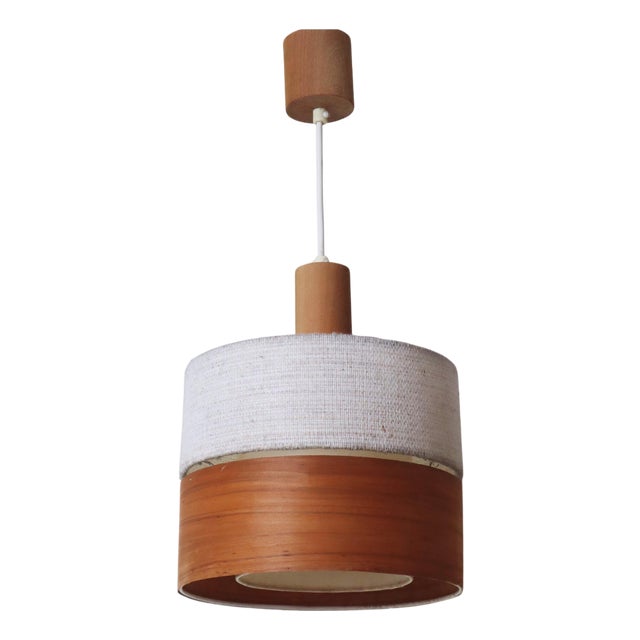 Mid-Century Modern Teak, Chipboard and Wool Pendant Lamp, 1960s For Sale