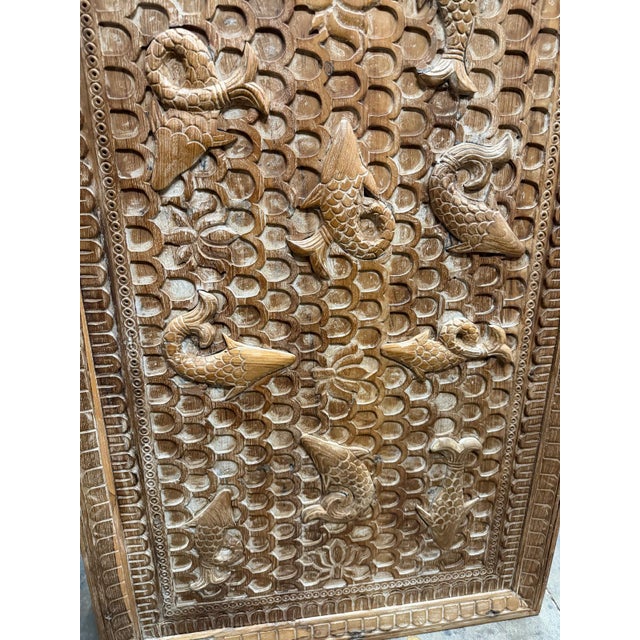 Mid-Century Modern Vintage Hand-Carved Koi Fish Relief Wall Panel Art Décor For Sale - Image 3 of 8