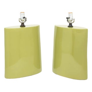 Modernist Lime Green Glazed Ceramic Lamps, Pair For Sale