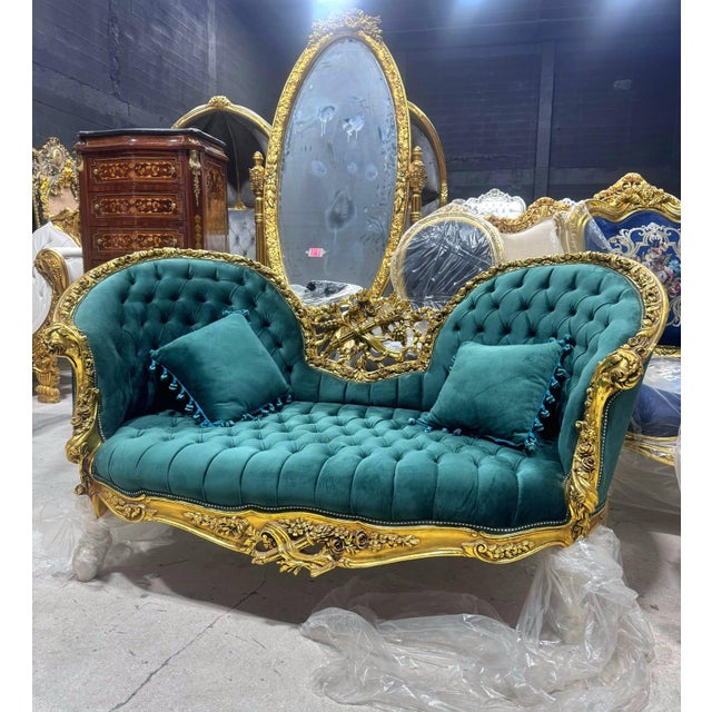 Baroque French Baroque Style Settee – Green Forest Velvet For Sale - Image 3 of 9