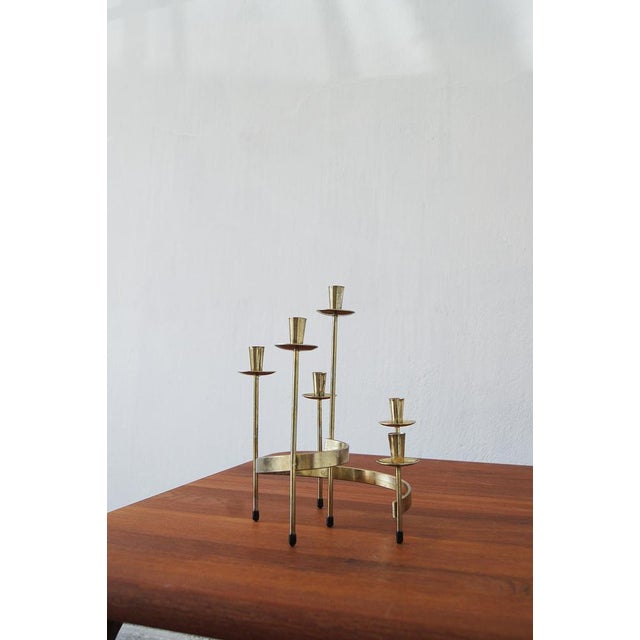 Round mid-century modern Swedish candle holder handmade of white metal Gold Scandinavian candle holder comes in six...