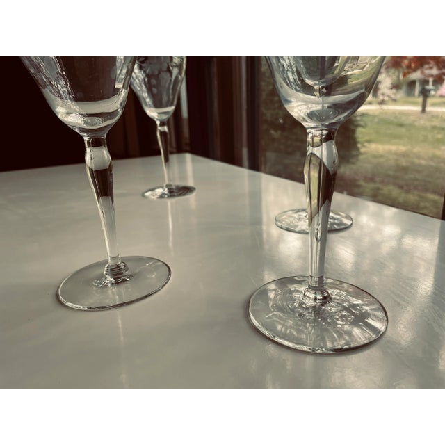 1970s Vintage Floral Etched Clear Wine Glasses Set of 4 For Sale - Image 5 of 7