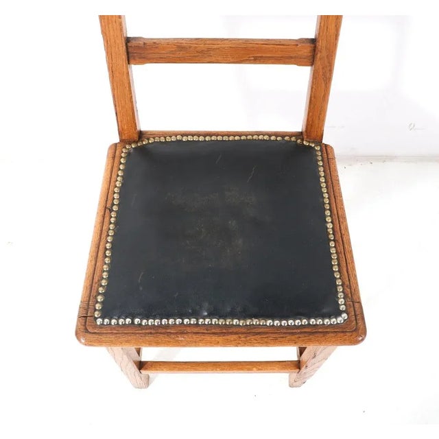 Arts & Crafts Art Nouveau Oak and Skai Side Chair by Hendrik Petrus Berlage, 1900s For Sale - Image 9 of 10