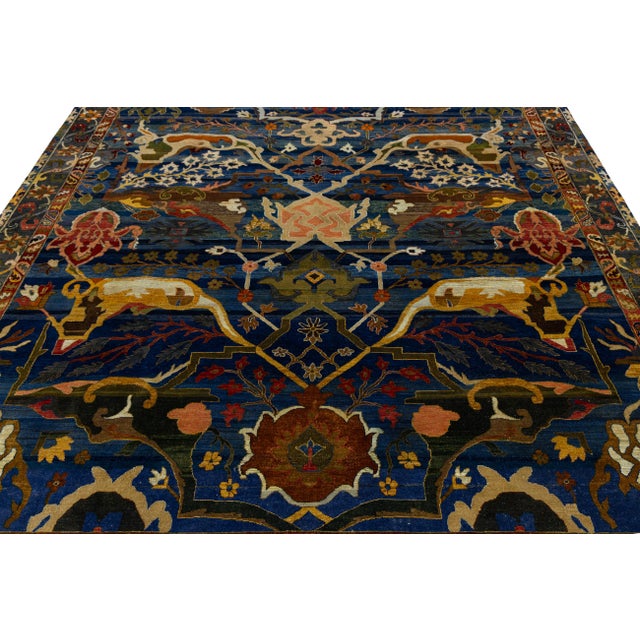 Blue Bidjar Style Modern Geometric Transitional Wool Area Rug 9x12 For Sale In New York - Image 6 of 11