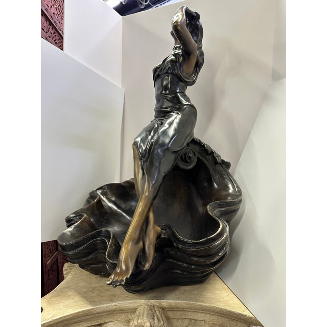 Handcrafted Bronze Clamshell Sculpture With Seductive Woman – Signed A. Moleuu and Rlb..V For Sale In Detroit - Image 6 of 12