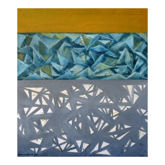 Mid Century Modern Yellow, Blue, and Grey Abstract by Americo d'Ambrosio For Sale