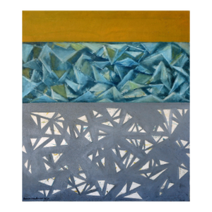 Mid Century Modern Yellow, Blue, and Grey Abstract by Americo d'Ambrosio