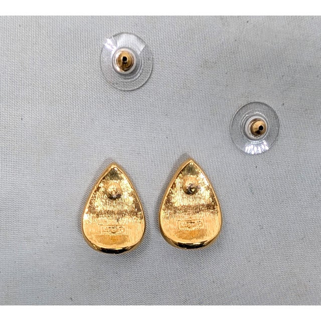 Metal Vintage Signed Napier Goldtone Pavé Swarovski Crystal Pierced Earrings-2 Pieces For Sale - Image 7 of 7