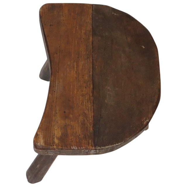 Vintage Rustic Wabi-Sabi Wooden Three-Legged Milking Stool, France For Sale - Image 10 of 18