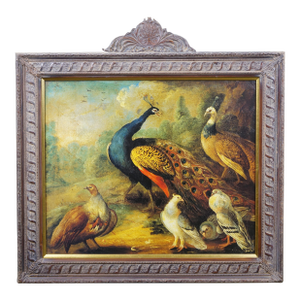 Late 20th Century Marmaduke Cradock Renaissance Peacocks & Partridges Print on Canvas 33"