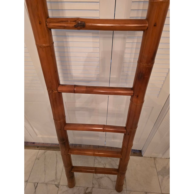 Vintage Mid Century Bamboo Lacquer Library Ladder For Sale - Image 4 of 10