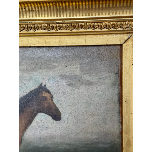 Gold Antique 19th Century Equestrian Portrait Oil on Canvas in Period Gilt Frame For Sale - Image 8 of 12