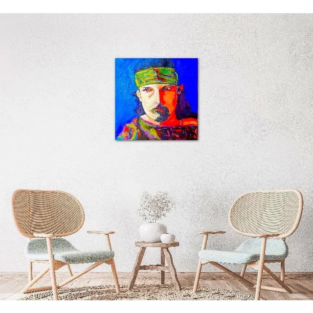 Blue Contemporary Original Pop Art Portrait Oil Painting by Lisa Haas For Sale - Image 8 of 12