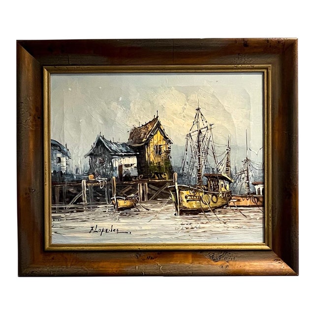 Mid-Century Canadian Maritime Harbor Painting, C. 1960s For Sale
