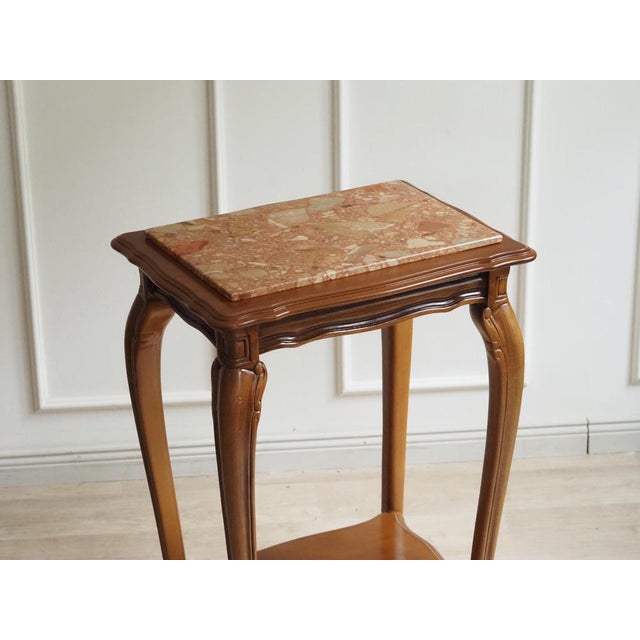 Louis XV Style Wood Side Table with Marble Top and Shelf For Sale - Image 6 of 9