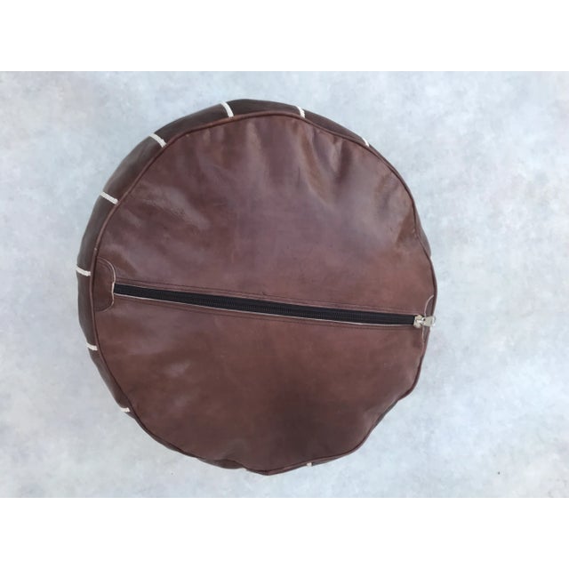 Berber Tribes of Morocco Brown Moroccan Leather Pouf Cover For Sale - Image 4 of 9