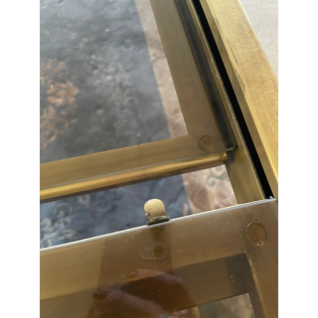 1980s Brass and Glass Dining Table With Integrated Extension Leaf For Sale - Image 9 of 12