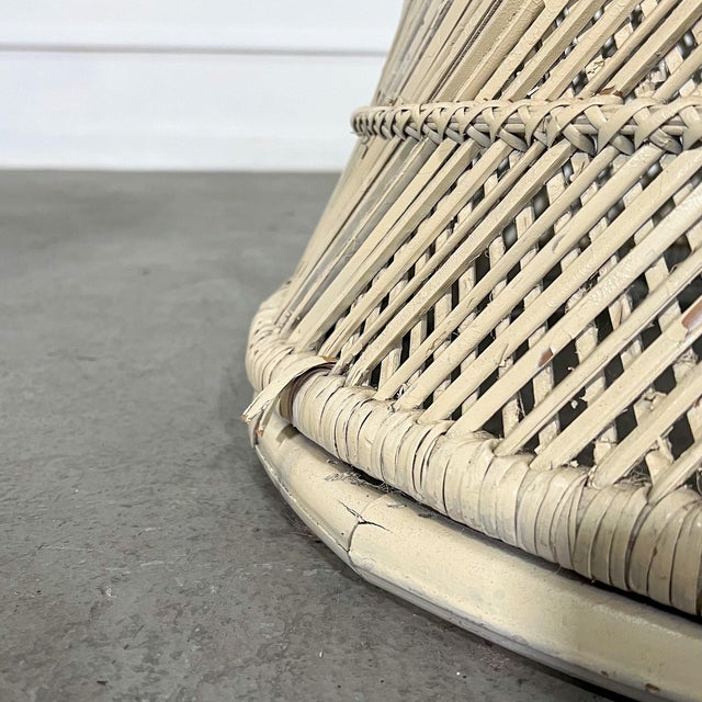 Beige 1970's Woven Buri Rattan Hand Painted Circular Side Tables - A Pair For Sale - Image 8 of 8