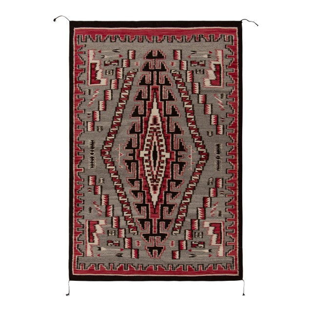 Navajo Tribal Kilim Style Rug in Red, Gray, Black and White Geometric Pattern For Sale
