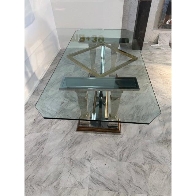 Metal Mid-Century Modern Sculpted Metal and Marble Dining Table With Glass Top 1970 For Sale - Image 7 of 12