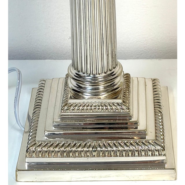 Victorian 19th Century Victorian Sheffield Plate Corinthian Column Lamp Cut Crystal Font, Hinks & Co. For Sale - Image 3 of 18