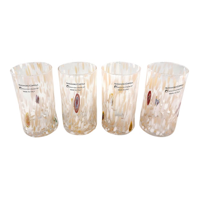 Hand Blown Alessandro Coppola Murano Art Glass Tumblers Handcrafted in Italy - Set of 4 For Sale