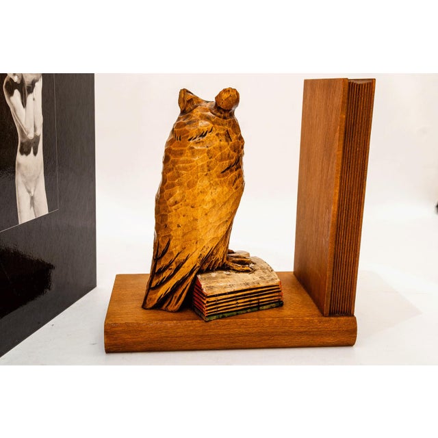 Carved Owl Motive Lime Wood Bookends, Vienna, 1960s, Set of 2 For Sale - Image 6 of 18