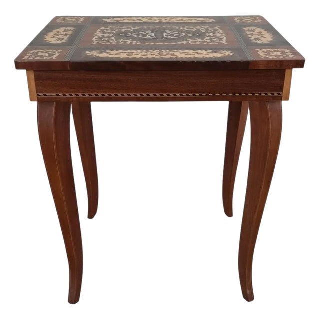 Vintage Italian Marquetry Inlay Reuge Music Box Jewelry Table Plays Fascination Waltz For Sale