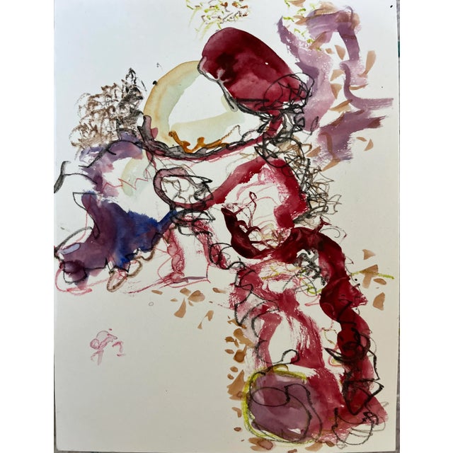 2020s Red Abstract Bird, Original Watercolor Painting, Framed Art, by Van Ness For Sale - Image 5 of 11