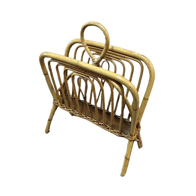 Rattan Magazine Rack, 1960s For Sale