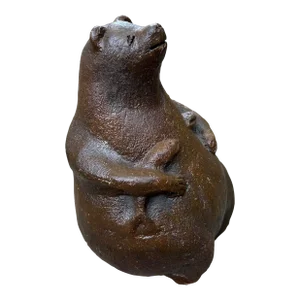 Pottery Bear Bank Holding Koi