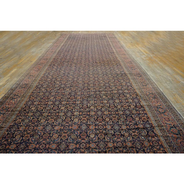 1850s Blue Navy Floral Antique Persian Herati Rug 8'6'' X 22'6'' Handknotted Wool Carpet For Sale - Image 13 of 14