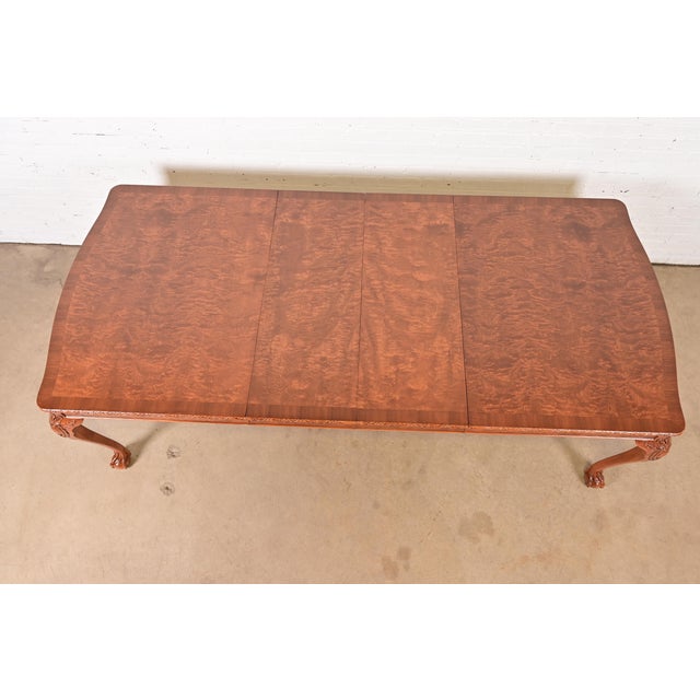 1920s Romweber Chippendale Burl Wood Extension Dining Table, Newly Refinished For Sale - Image 5 of 14