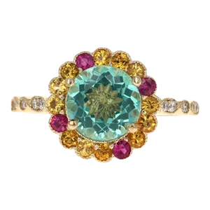 Apatite Sapphire Diamond Yellow Gold Ring Size 7
