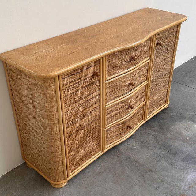 Vintage Sideboard in Curved Rattan For Sale - Image 9 of 12