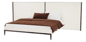 Thyia 125 Italian Curved Bed in Ivory Boucle Fabric and Brown Wooden Base from Kabinet