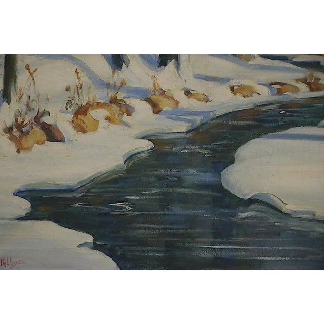 Vintage Winter Landscape-Signed Oil/Canvas-Listed American Artist Robt. Palliser-Silver Leaf Frame For Sale - Image 4 of 10