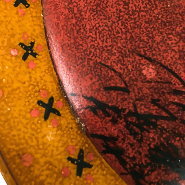 Hand Turned Large Round Vintage Solid Wood Deer Painted Tray For Sale - Image 11 of 13