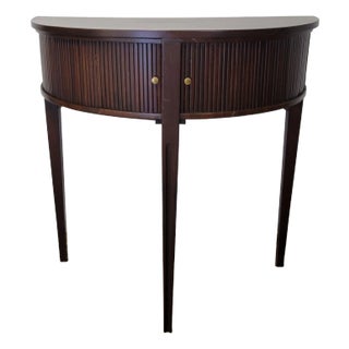 1930-40 English Walnut Demi Lune Table With Tambour Doors For Sale
