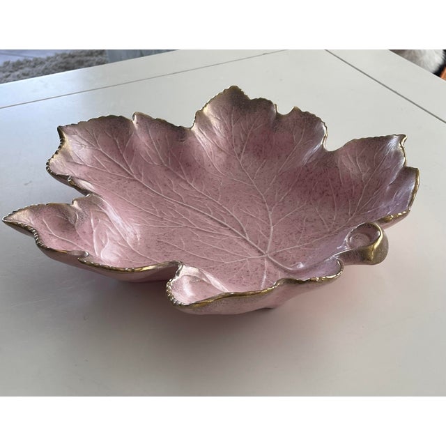 Mid-Century Modern 1950s Large California Co Pottery Pink & Gold Maple Leaf Serving Dish For Sale - Image 3 of 4