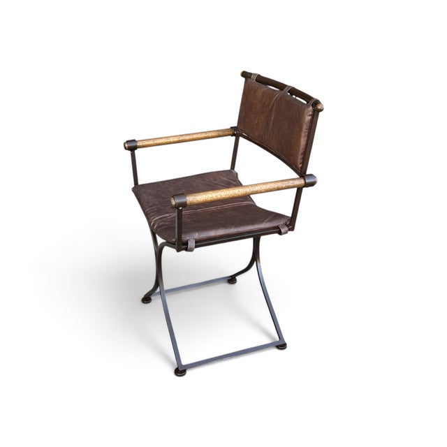 Vintage Baroque Revival Brown Campaign Armchairs With X Frame - A Pair For Sale - Image 13 of 17